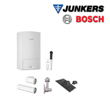 Junkers Bosch ZWB551 mit Brennwert-Kombitherme ZWB 28-5 C 23, Abgas Dach schwarz