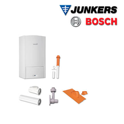 Junkers Bosch ZWB553 mit Brennwert-Kombitherme ZWB 28-5 C 23, Abgas Dach rot